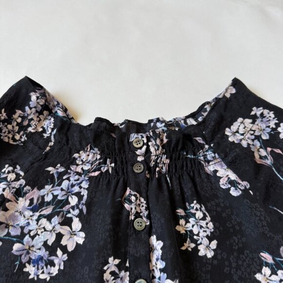 Rebecca Taylor Womens 2 100% Silk Floral Hydrangea Black Dress Tie Waist Modes - Picture 3 of 8